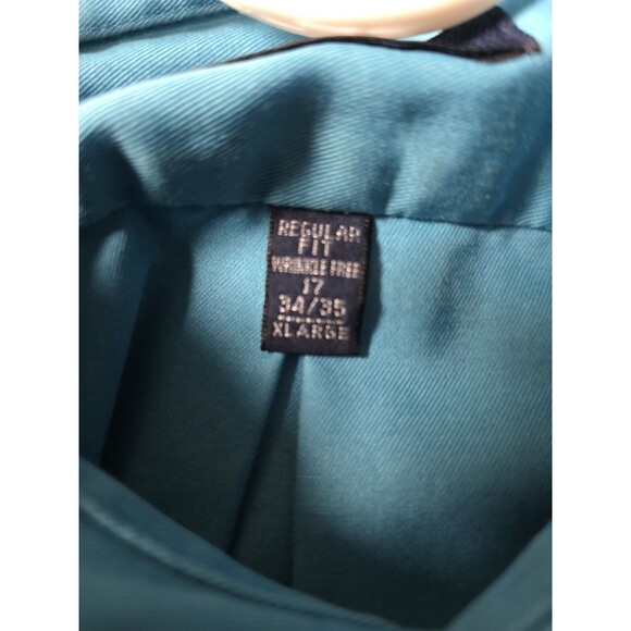 Izod Men's Large 17 34/35 Teal Regular Fit Long Sleeve Button Up Shirt - Picture 5 of 9